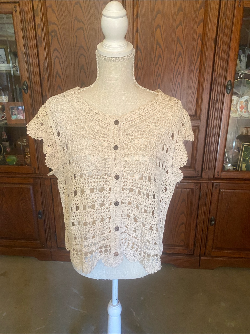 Ultra Pink Cream Crochet Knit Top